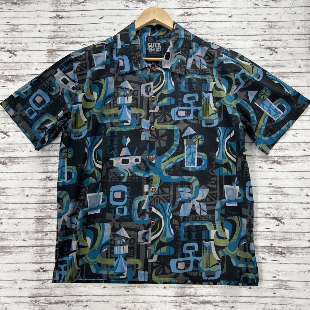 Jeff Granito 'Suck "Em Up' Hawaiian Aloha Shirt Men Size Medium Cotton Camp SS